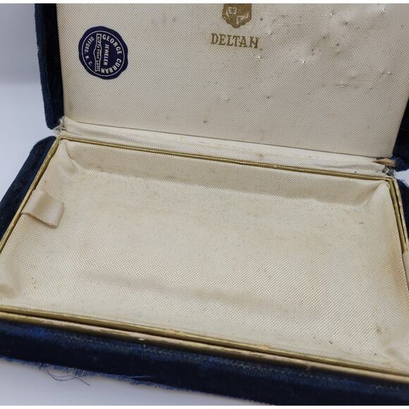 Vintage Velvet Deltah Jewelry Box Presentaion Box Blue 2 Layers Art Deco Design - Picture 10 of 16